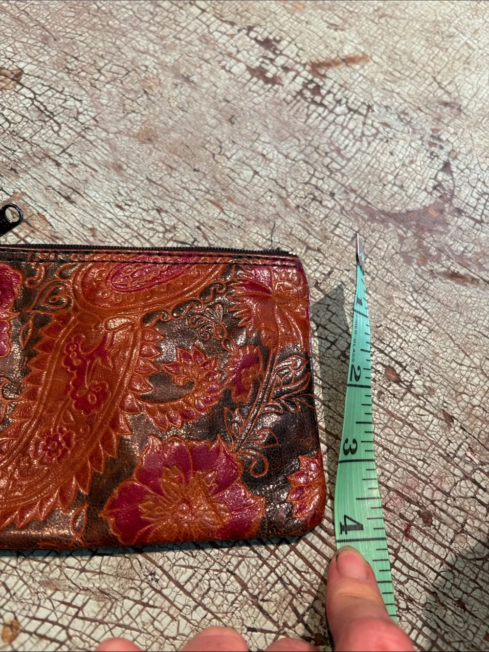 Tooled Leather Floral Paisley Wristlet Coin Purse Boho Western Brown Red Green